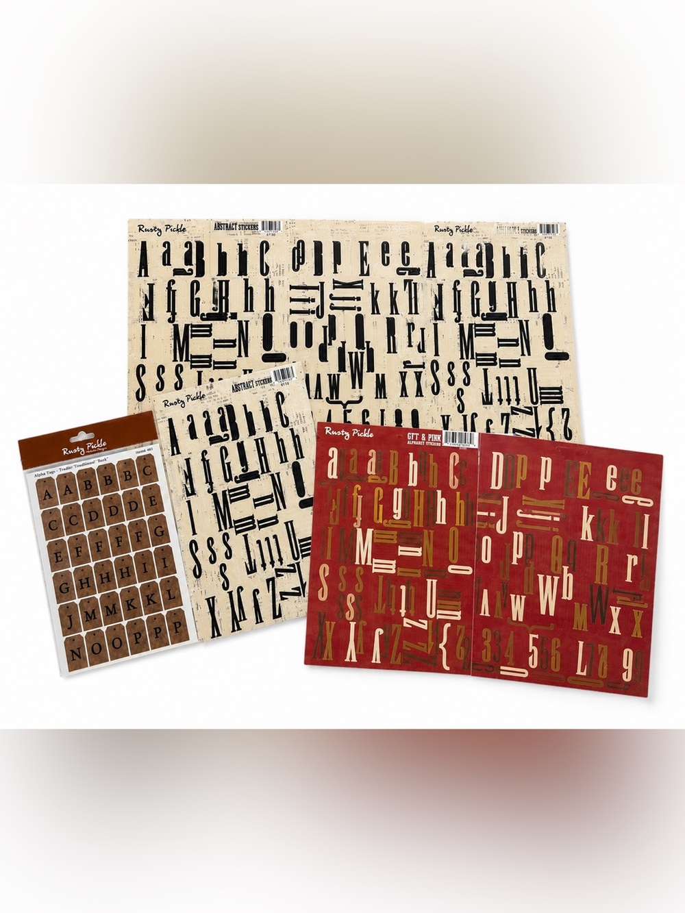Rusty Pickle Alphabet Stickers Lot‎ Scrapbook Craft Letters Vintage Style Fonts